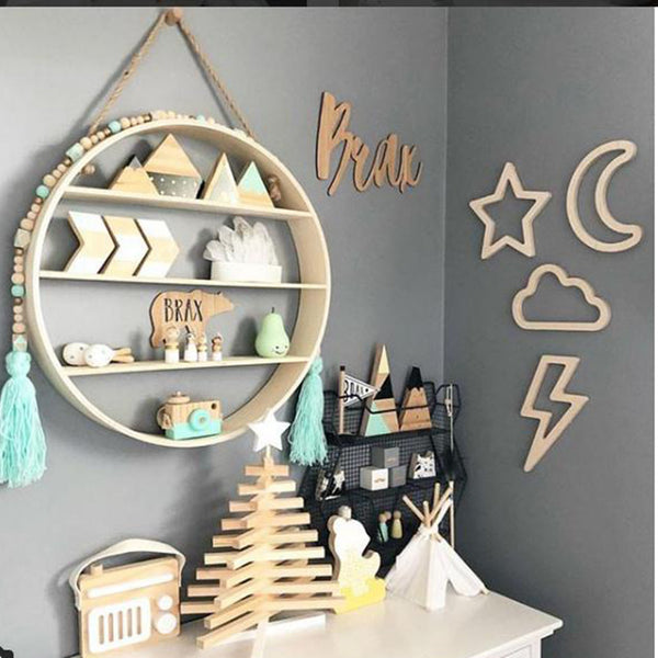 Nordic Style Moon Rabbit Bunny Wooden Wall Sticker Decor DIY Wood Craft Decoration For Children Baby Bed Room Nursery Design