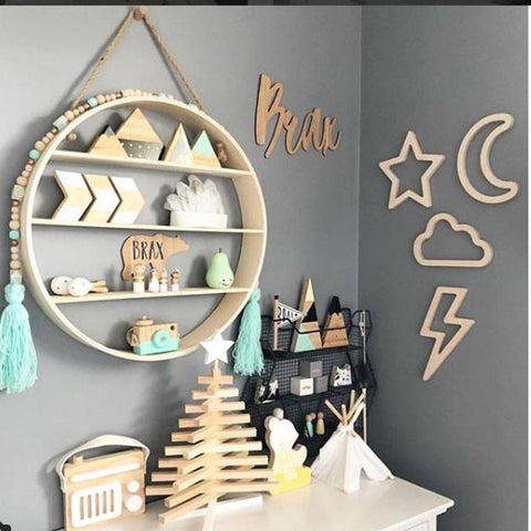 Nordic Style Moon Rabbit Bunny Wooden Wall Sticker Decor DIY Wood Craft Decoration For Children Baby Bed Room Nursery Design